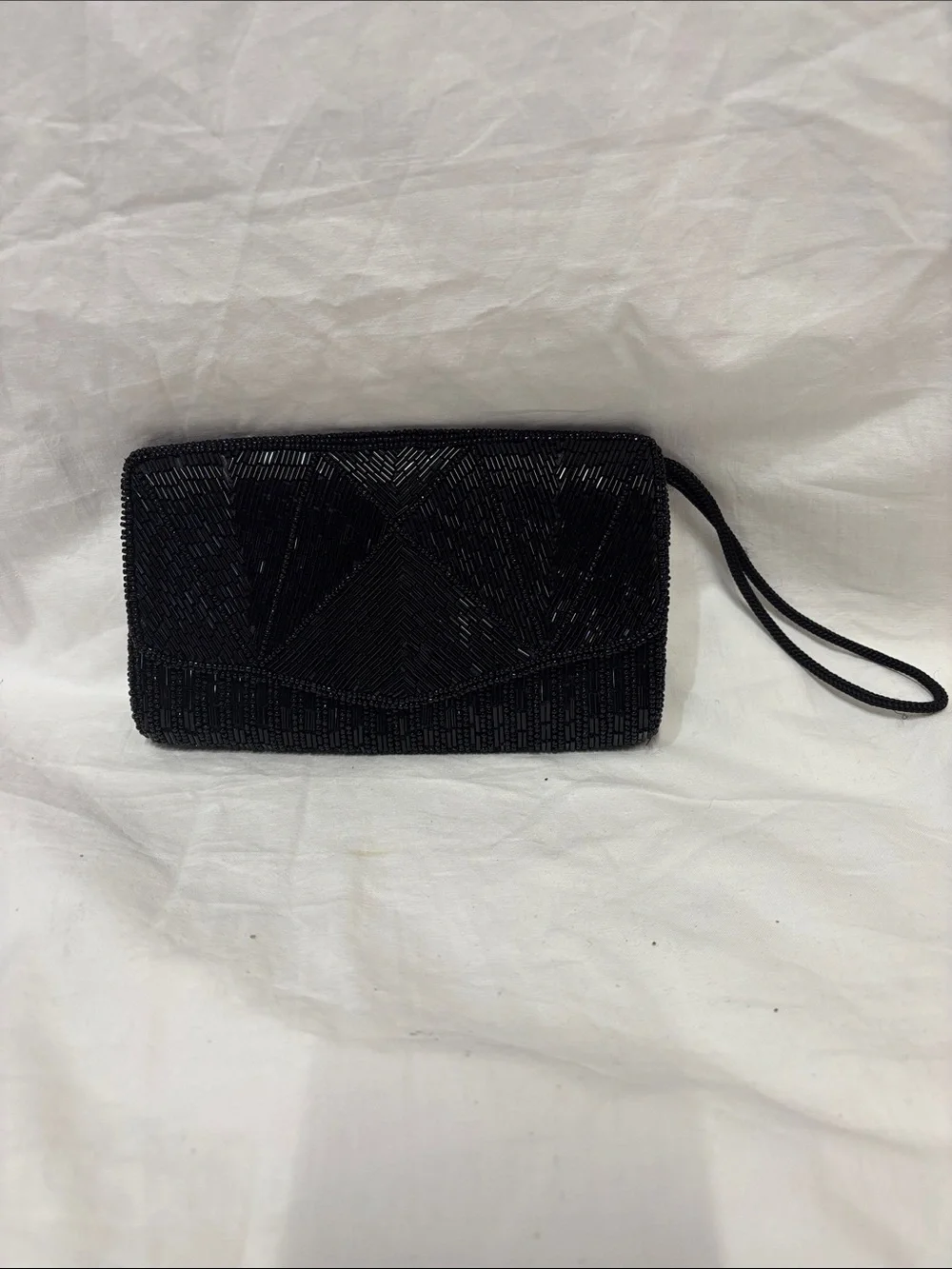 Black Beaded Wristlet Clutch